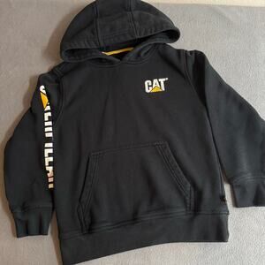 Kids CAT Caterpillar Hoodie Sweatshirt S 7/8 Black Embroidered Logo Work Wear